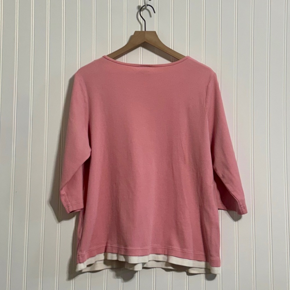 Vintage Fashion Bug Pink Ribbed Faux Layered Top Studded Neck 18/20W Coquette - Picture 3 of 7